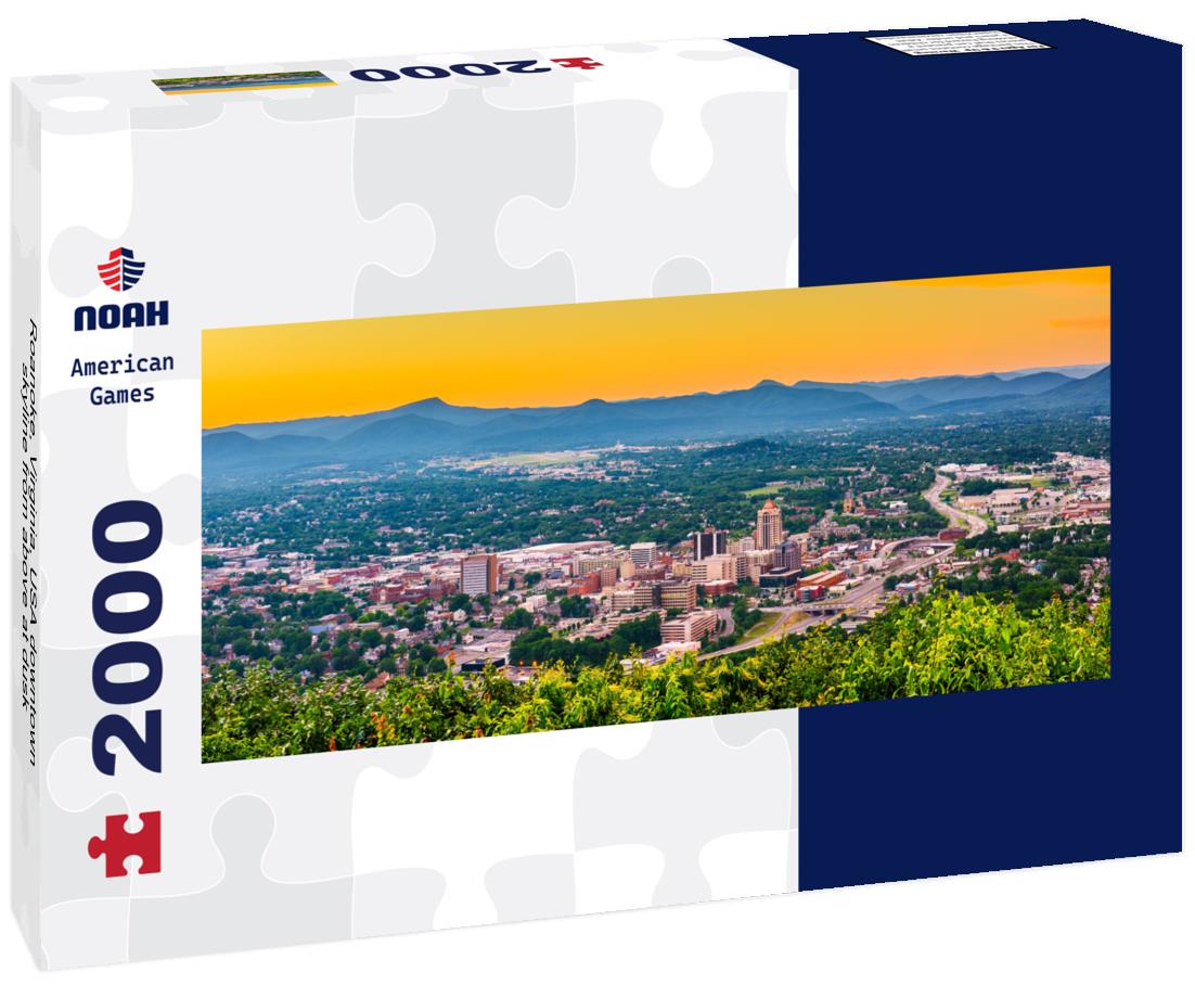 Roanoke, Virginia, USA downtown skyline from above at dusk 2000pc Panoramic Puzzle
