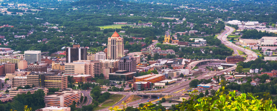 Roanoke, Virginia, USA downtown skyline from above at dusk 2000pc Panoramic Puzzle