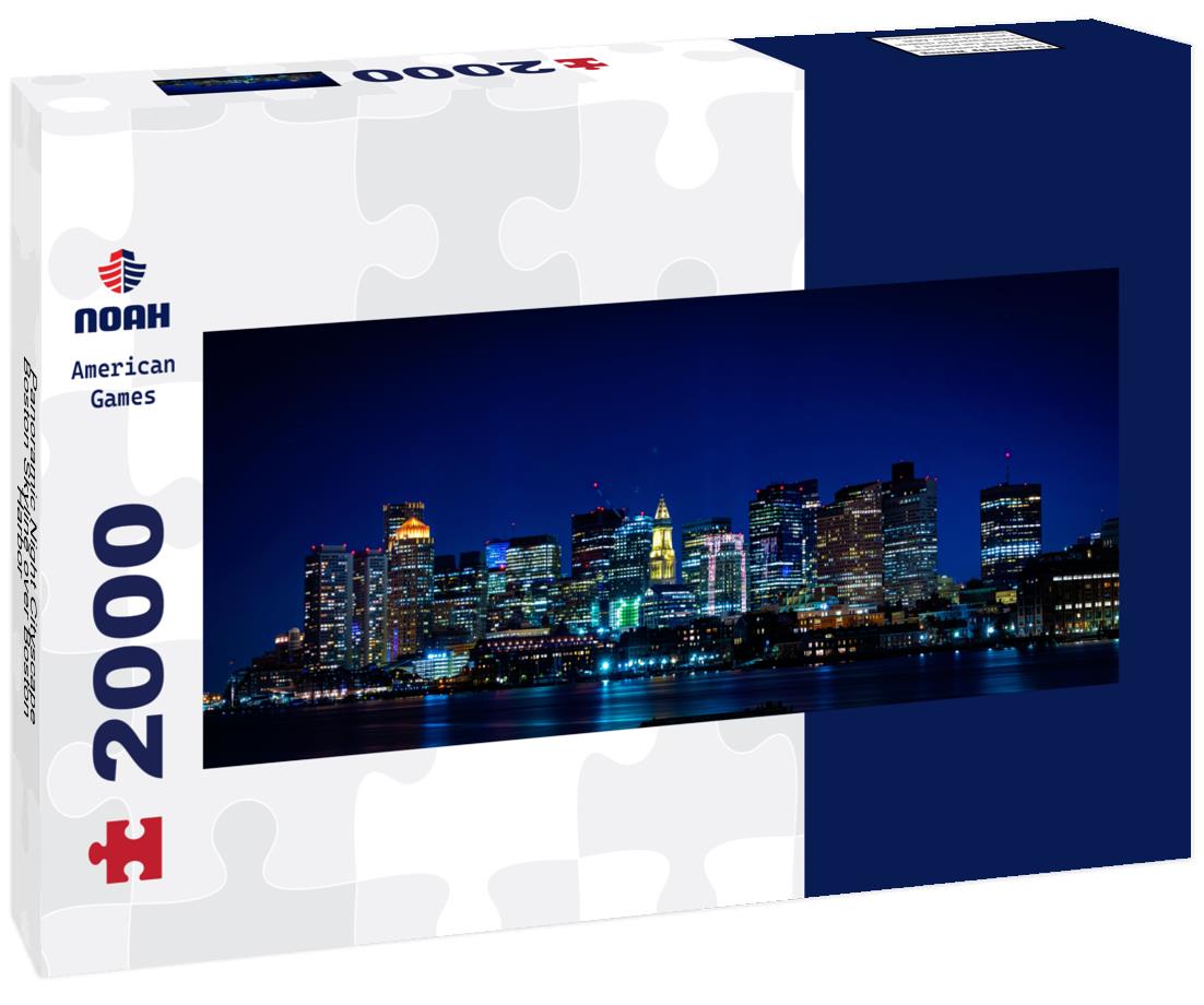 Night Cityscape Boston Skyline over Boston Harbor 2000pc Panoramic Puzzle