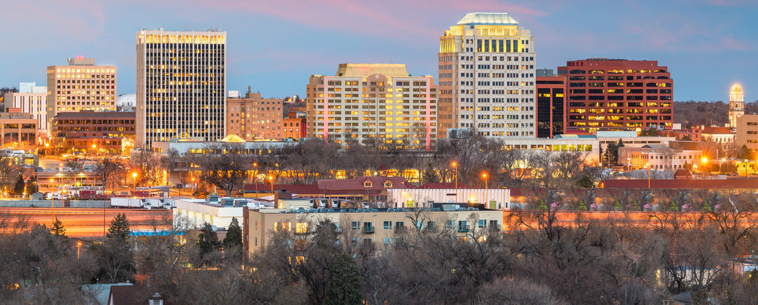 Colorado Springs, Colorado, USA downtown city skyline at dusk 2000pc Panoramic Puzzle
