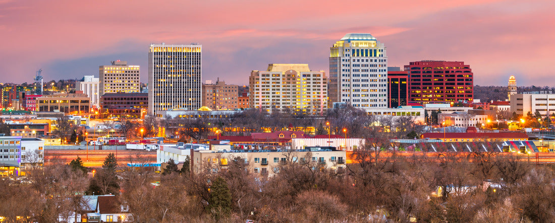 Colorado Springs, Colorado, USA downtown city skyline at dusk 2000pc Panoramic Puzzle