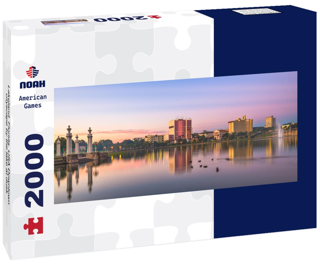 Lakeland, Florida, USA Downtown cityscape by the lake at dusk 2000pc Panoramic Puzzle