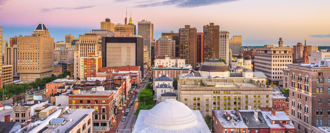 Baltimore, Maryland, USA Skyline over the Inner Harbor at dusk 2000pc Panoramic Puzzle