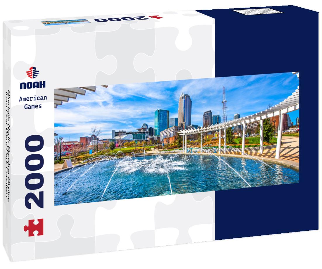 Charlotte North Carolina Skyline from First Ward Park Fountain 2000pc Panoramic Puzzle