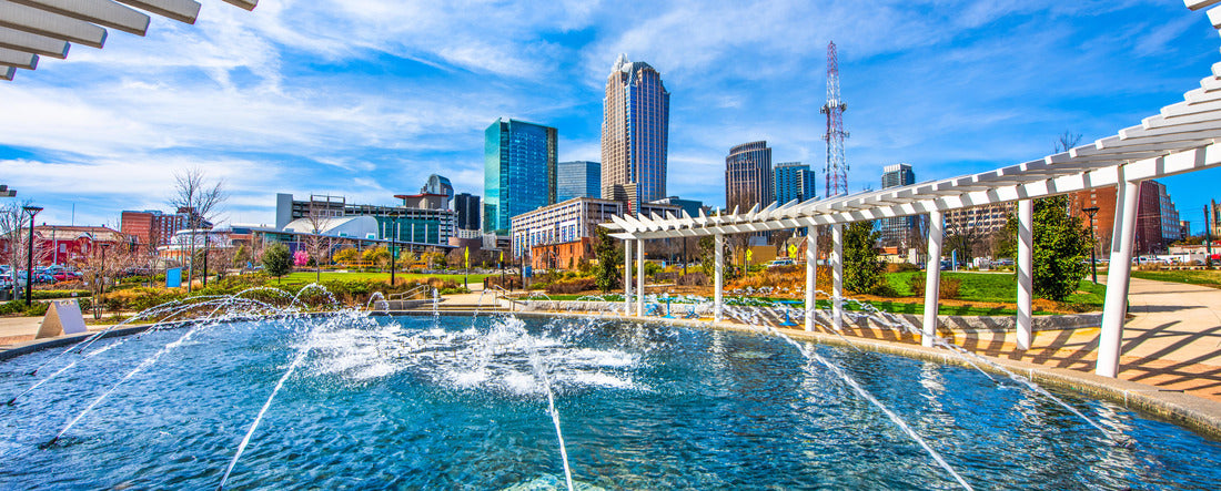 Charlotte North Carolina Skyline from First Ward Park Fountain 2000pc Panoramic Puzzle