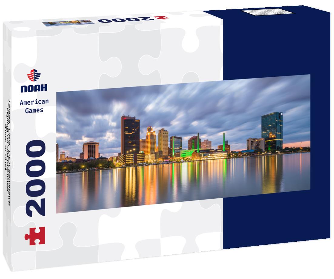 Toledo, Ohio, USA downtown skyline on the Maumee River at dusk 2000pc Panoramic Puzzle