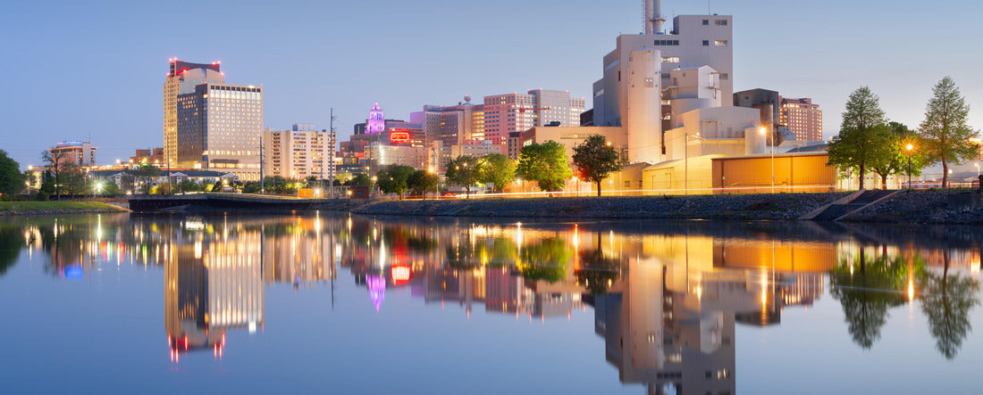 Rochester, Minnesota, USA Cityscape at the Zumbro at blue hour 2000pc Panoramic Puzzle