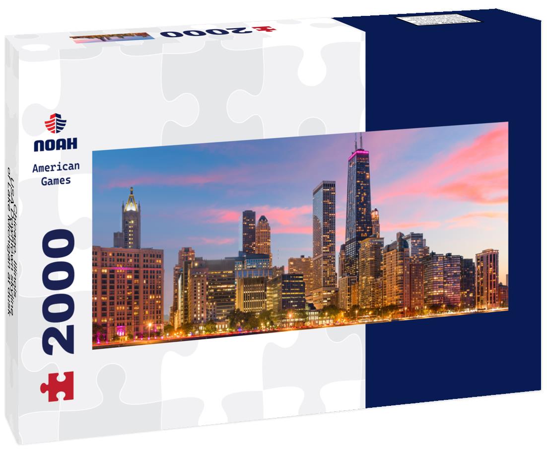 Chicago, Illinois, USA Downtown skyline of Lake Michigan at dusk 2000pc Panoramic Puzzle