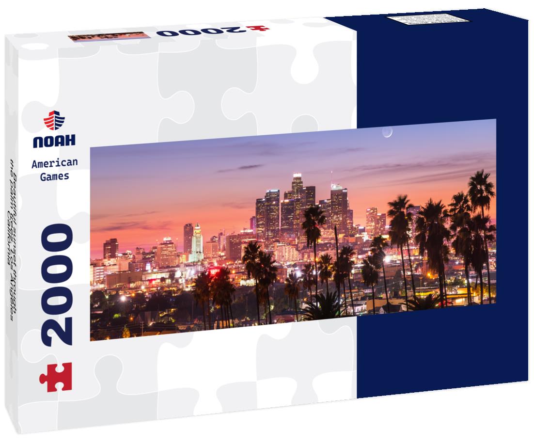 Beautiful sunset through the palm trees, Los Angeles, California 2000pc Panoramic Puzzle