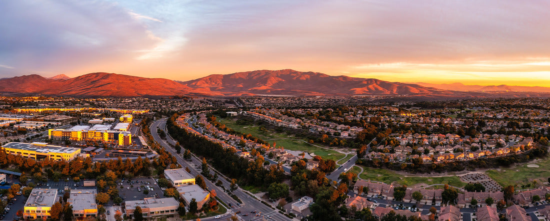 Aerial view of Eastlake Chula Vista, San Diego County, at sunset 2000pc Panoramic Puzzle