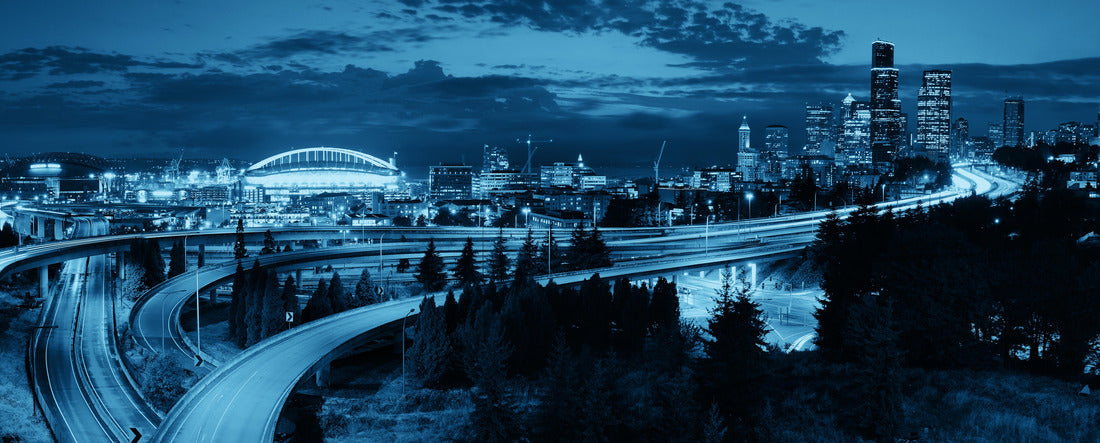 Seattle city view with urban architecture and traffic light trail 2000pc Panoramic Puzzle