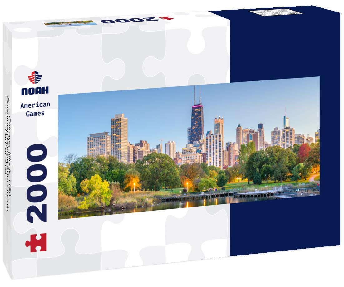 Chicago, Illinois, USA Downtown skyline from Lincoln Park at dusk 2000pc Panoramic Puzzle