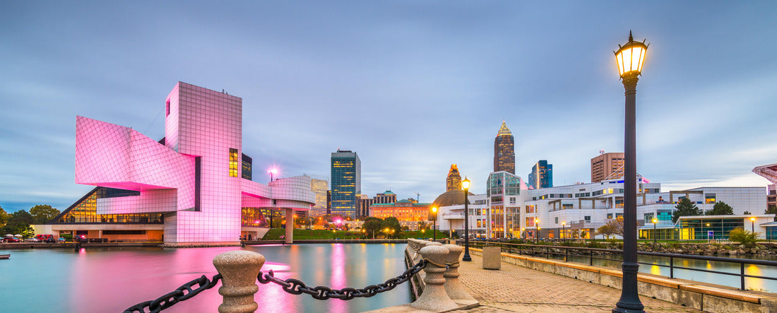 Cleveland, Ohio, USA downtown city skyline and harbor at twilight 2000pc Panoramic Puzzle