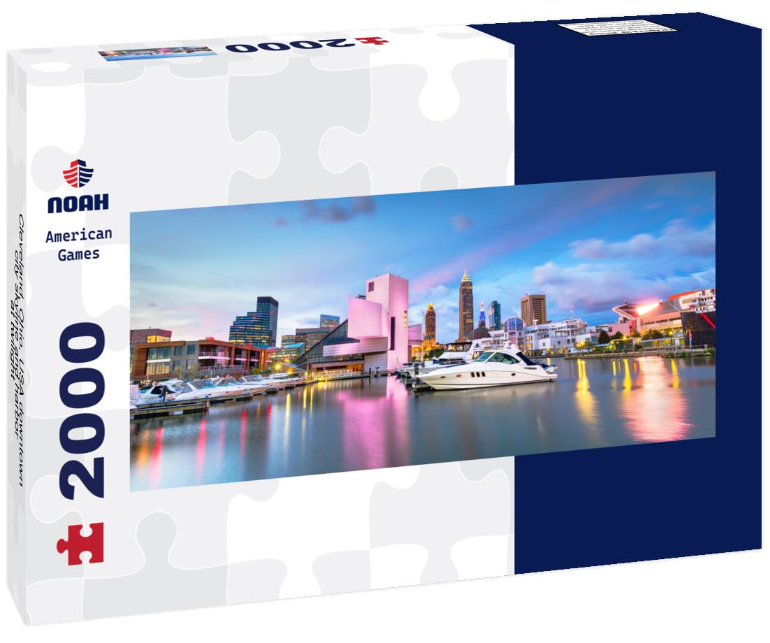Cleveland, Ohio, USA downtown city skyline and harbor at twilight 2000pc Panoramic Puzzle