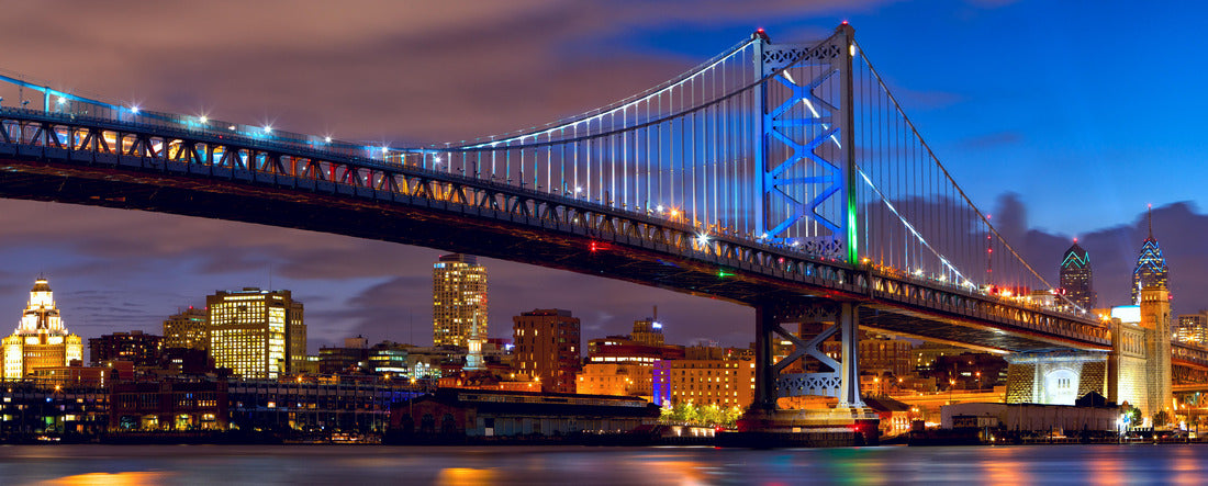 Philadelphia skyline and Ben Franklin Bridge at dusk, USA 2000pc Panoramic Puzzle