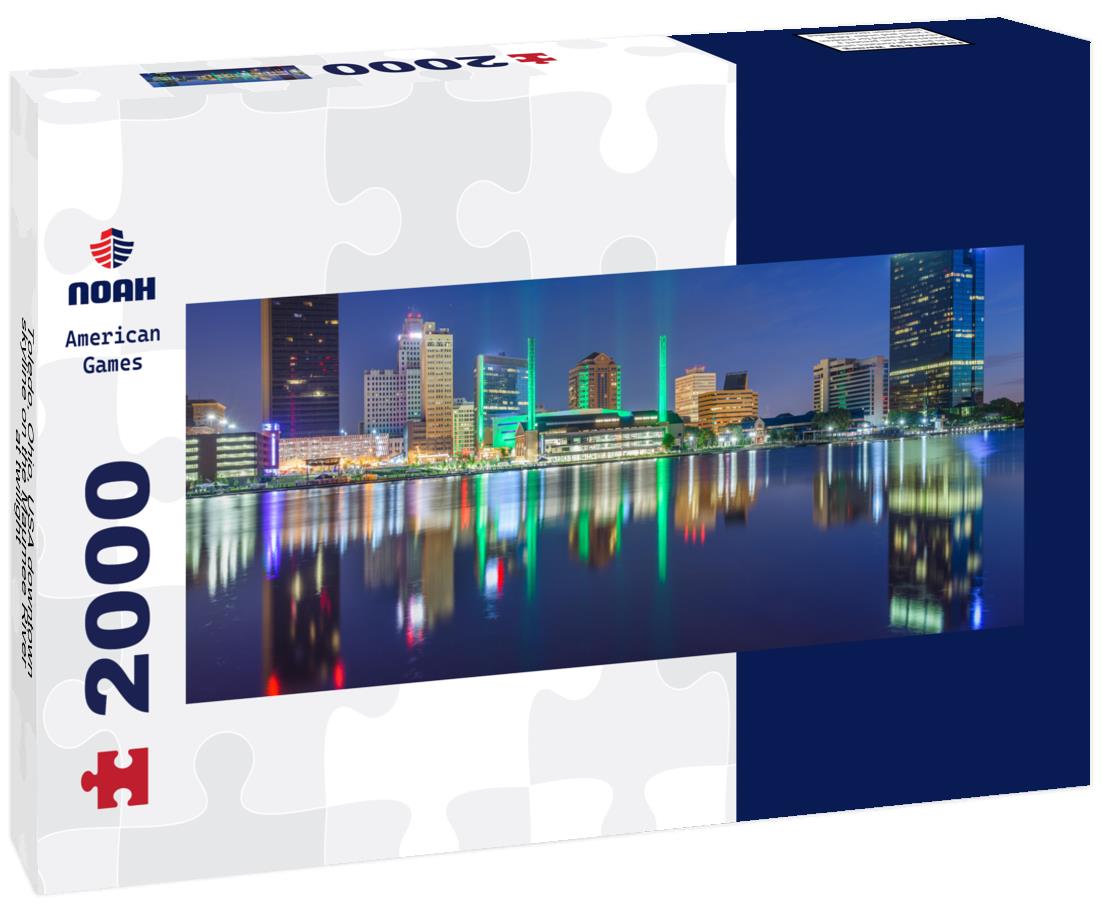 Toledo, Ohio, USA downtown skyline on the Maumee River at twilight 2000pc Panoramic Puzzle