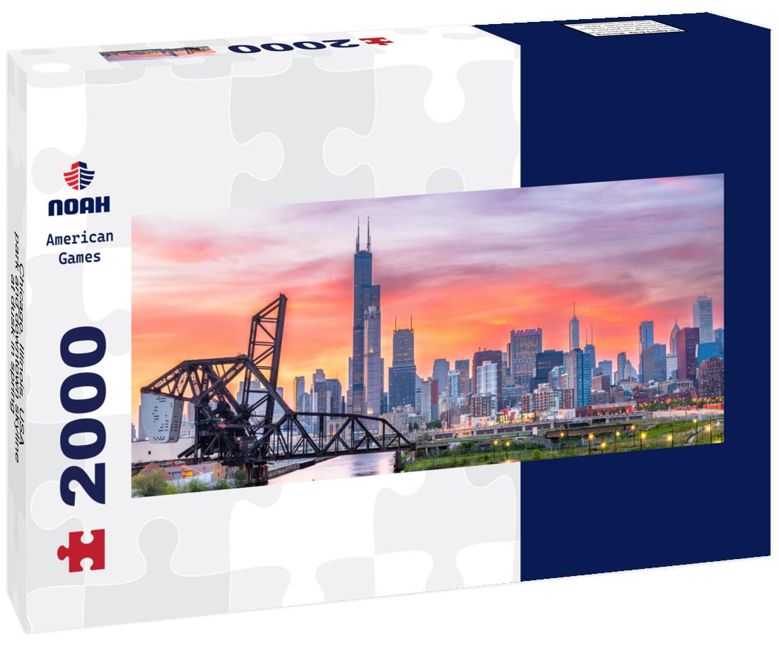 Chicago, Illinois, USA park and downtown skyline at dusk in spring 2000pc Panoramic Puzzle