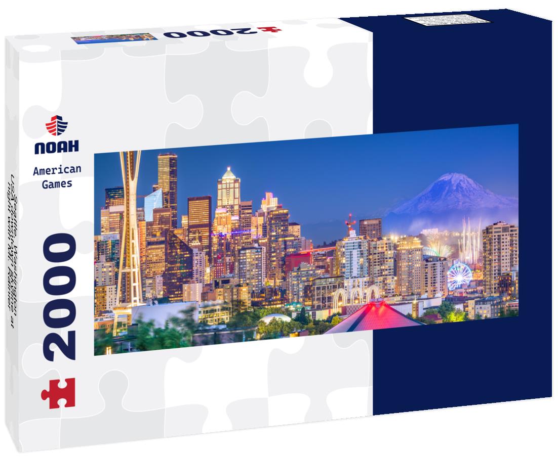 Seattle, Washington, USA downtown skyline at night with Mt. Rainier 2000pc Panoramic Puzzle