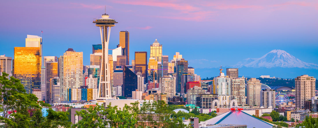 Seattle, Washington, USA downtown skyline at night with Mt. Rainier 2000pc Panoramic Puzzle