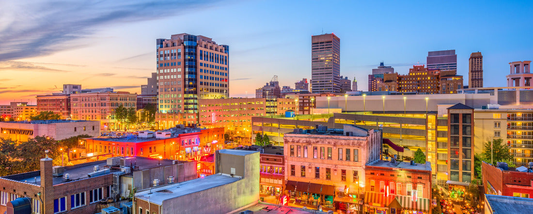 Memphis, Tennessee, USA downtown cityscape at dusk over Beale Street 2000pc Panoramic Puzzle