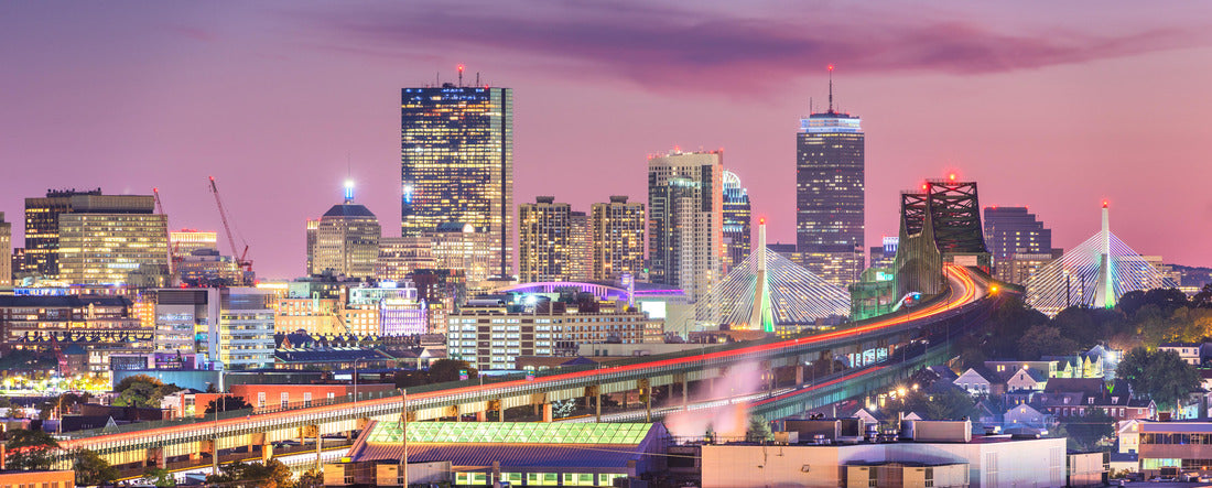 Boston, Massachusetts, USA skyline with bridges and highways at dusk 2000pc Panoramic Puzzle
