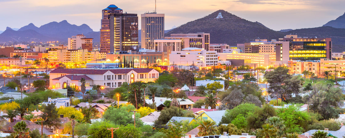 Tucson, Arizona, USA downtown city skyline with mountains at twilight 2000pc Panoramic Puzzle