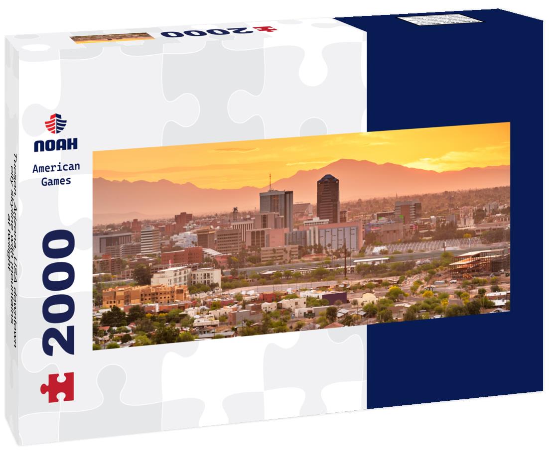 Tucson, Arizona, USA downtown city skyline with mountains at twilight 2000pc Panoramic Puzzle