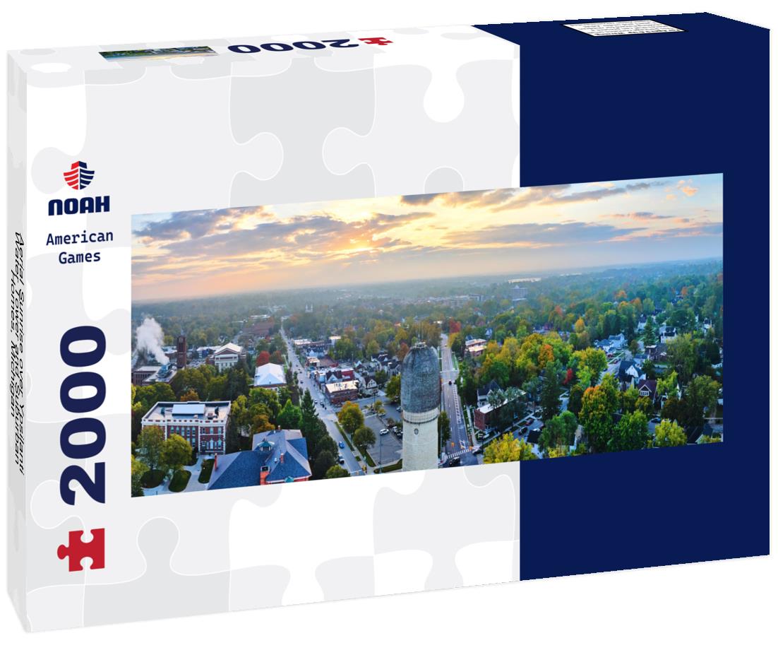 Aerial Sunrise over Ypsilanti Water Tower and Suburban Homes, Michigan 2000pc Panoramic Puzzle