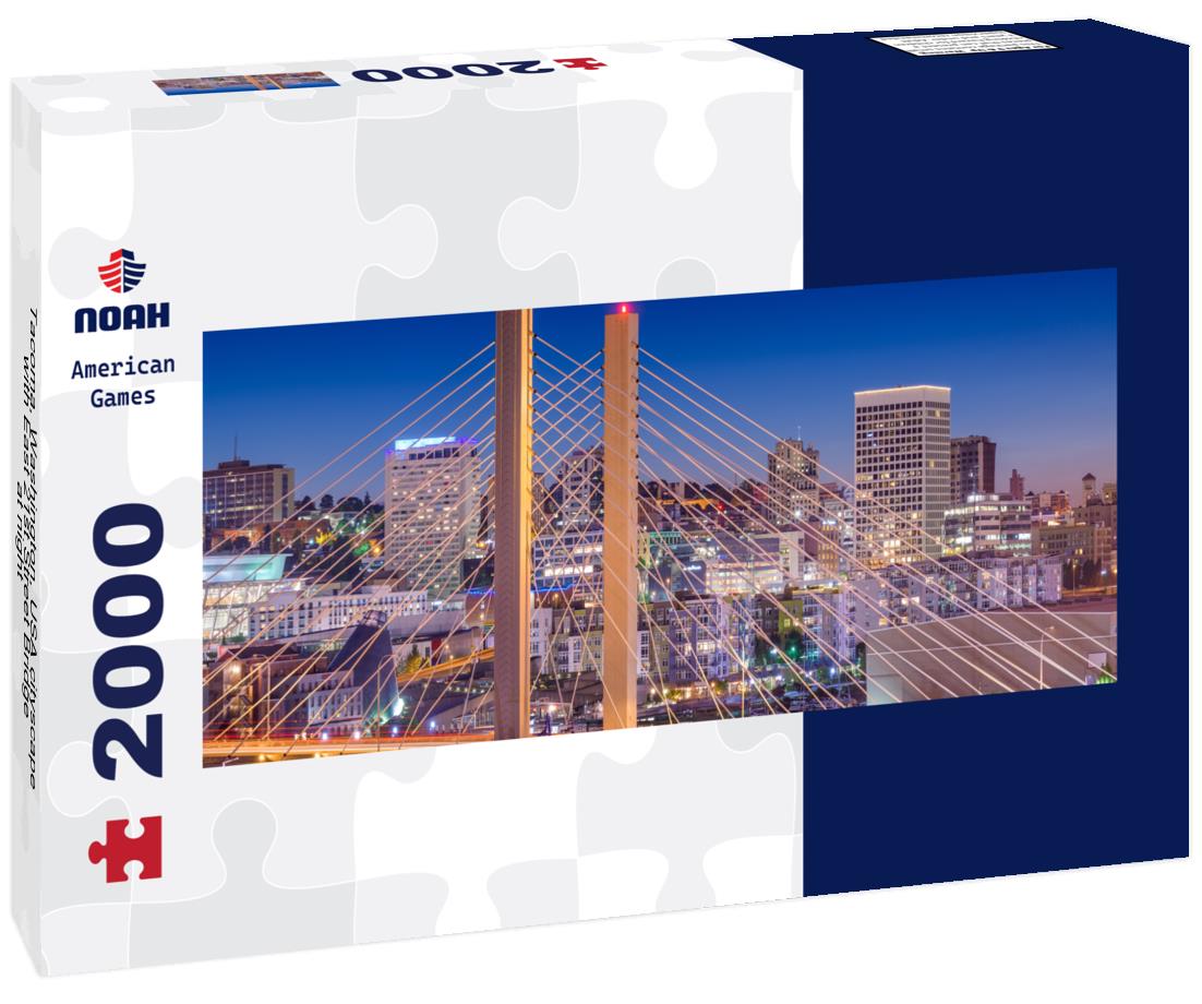 Tacoma, Washington, USA cityscape with East 21st Street Bridge at night 2000pc Panoramic Puzzle