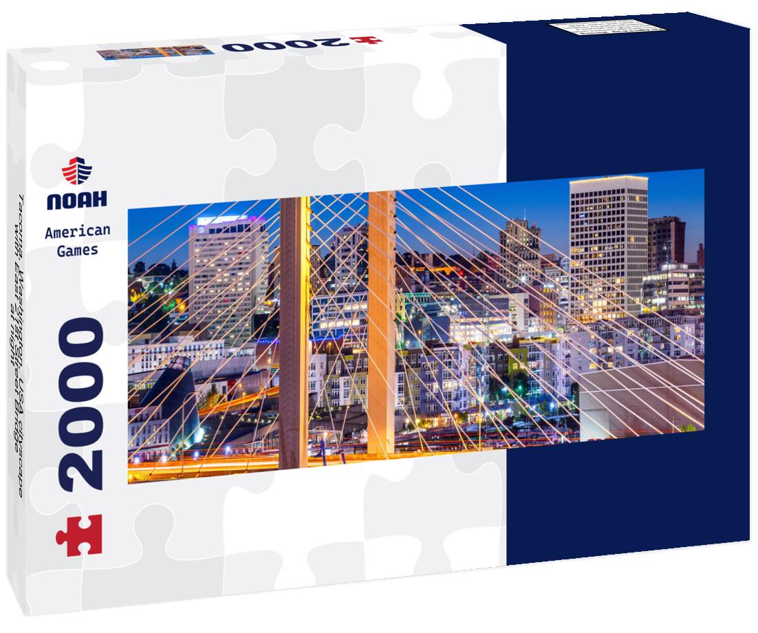 Tacoma, Washington, USA cityscape with East 21st Street Bridge at night 2000pc Panoramic Puzzle