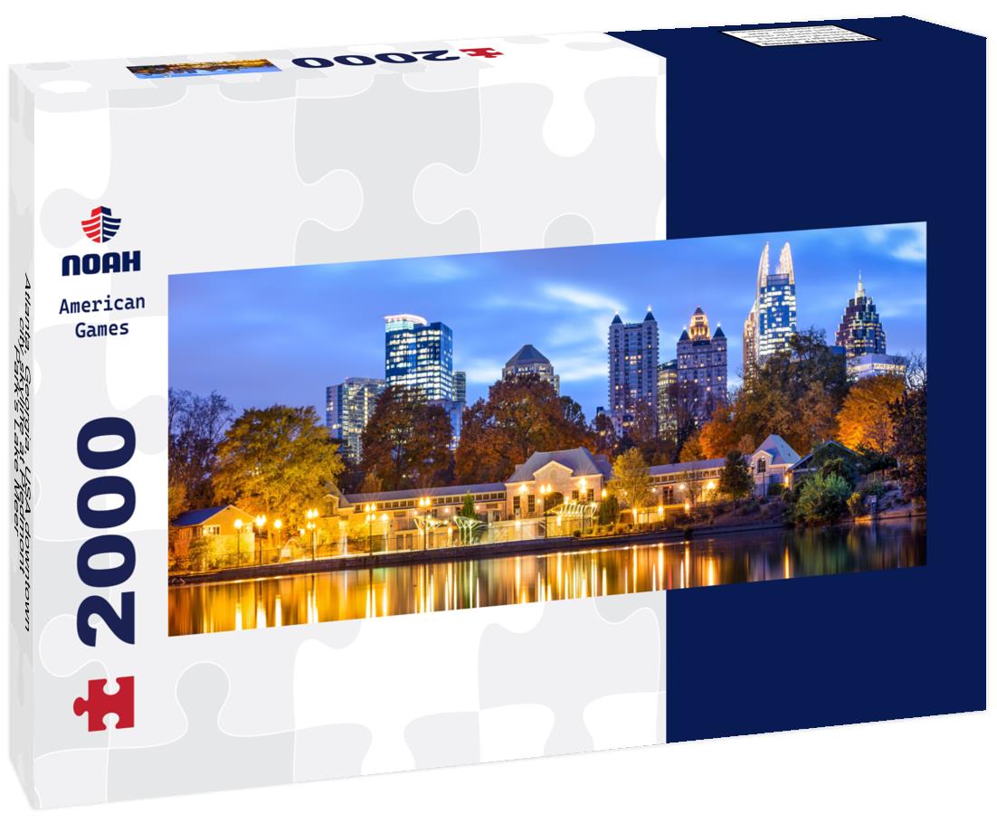Atlanta, Georgia, USA downtown city skyline at Piedmont Park's Lake Meer 2000pc Panoramic Puzzle