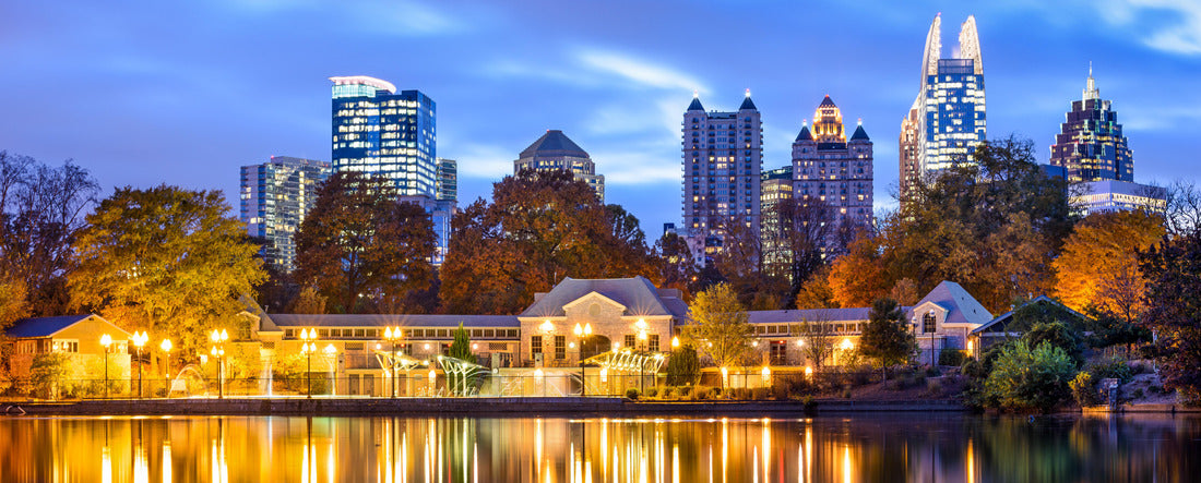 Atlanta, Georgia, USA downtown city skyline at Piedmont Park's Lake Meer 2000pc Panoramic Puzzle