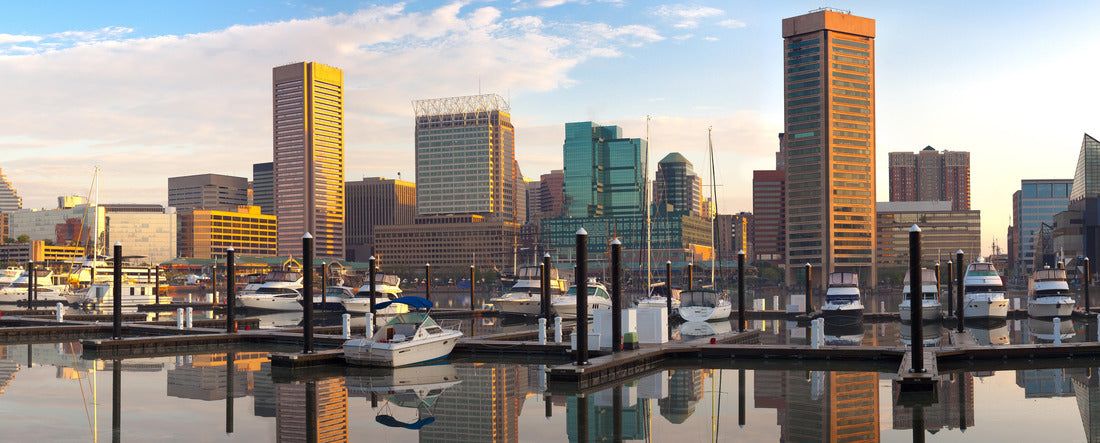 Downtown city skyline, Inner Harbor and marina, Baltimore, Maryland, USA 2000pc Panoramic Puzzle