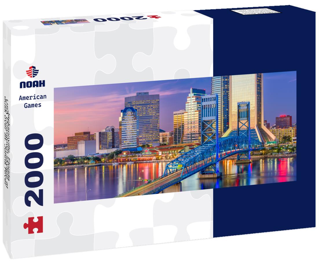 Jacksonville, Florida, USA Downtown skyline at dusk over St. Johns River 2000pc Panoramic Puzzle