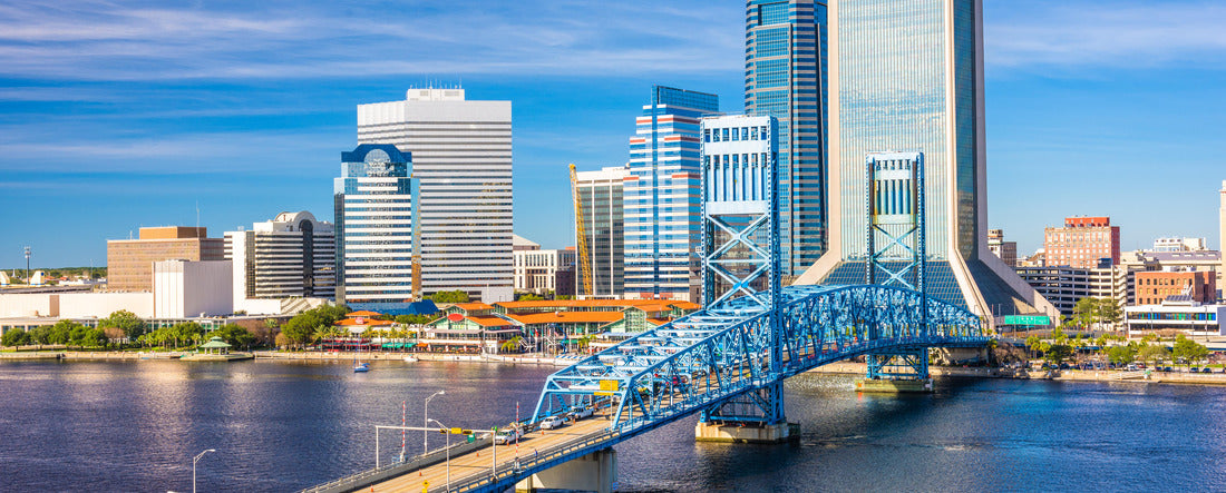 Jacksonville, Florida, USA Downtown skyline at dusk over St. Johns River 2000pc Panoramic Puzzle