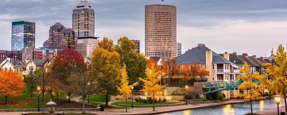 Indianapolis, Indiana, USA downtown cityscape on the White River at dusk 2000pc Panoramic Puzzle