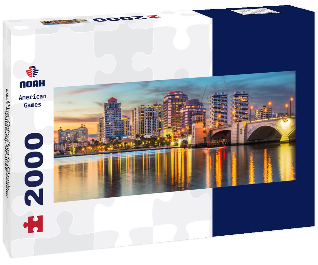West Palm Beach, Florida, USA Skyline on the intracoastal waterway at dusk 2000pc Panoramic Puzzle