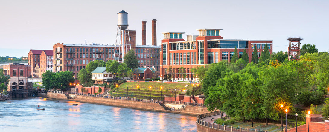 Columbus, Georgia, USA downtown skyline on the Chattahoochee River at dusk 2000pc Panoramic Puzzle