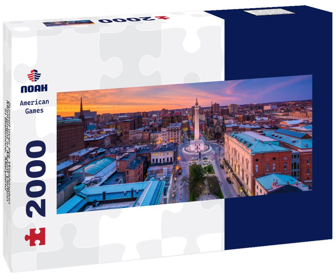 Sunset over the Washington Monument in Mount Vernon, in Baltimore, Maryland 2000pc Panoramic Puzzle