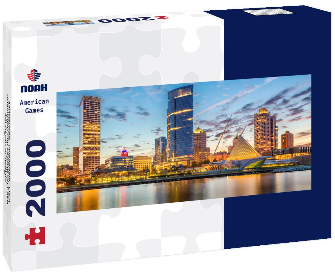Milwaukee, Wisconsin, USA downtown city skyline on Lake Michigan at twilight 2000pc Panoramic Puzzle