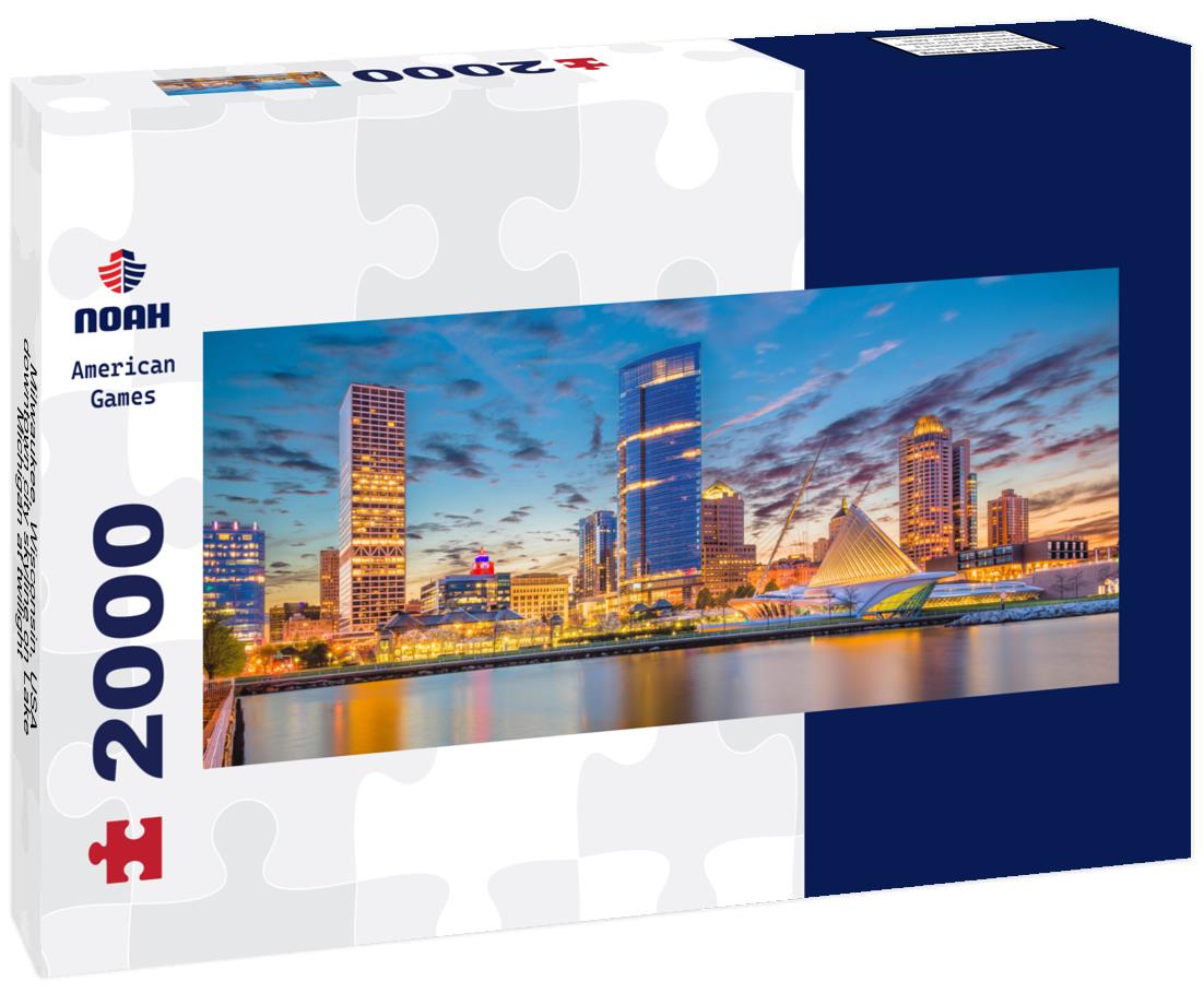 Milwaukee, Wisconsin, USA downtown city skyline on Lake Michigan at twilight 2000pc Panoramic Puzzle