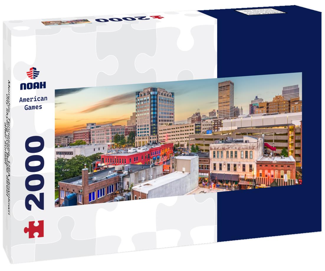 Memphis, Tennessee, USA downtown city skyline over Beale Street after sunset 2000pc Panoramic Puzzle