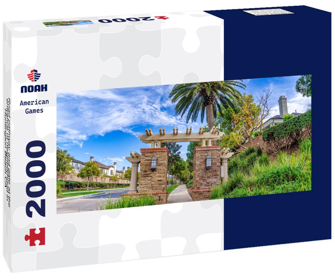 Road pathway and gate at the entrance of neighborhood in Huntington Beach CA 2000pc Panoramic Puzzle