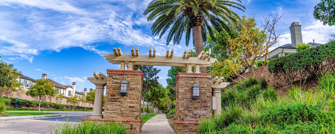 Road pathway and gate at the entrance of neighborhood in Huntington Beach CA 2000pc Panoramic Puzzle
