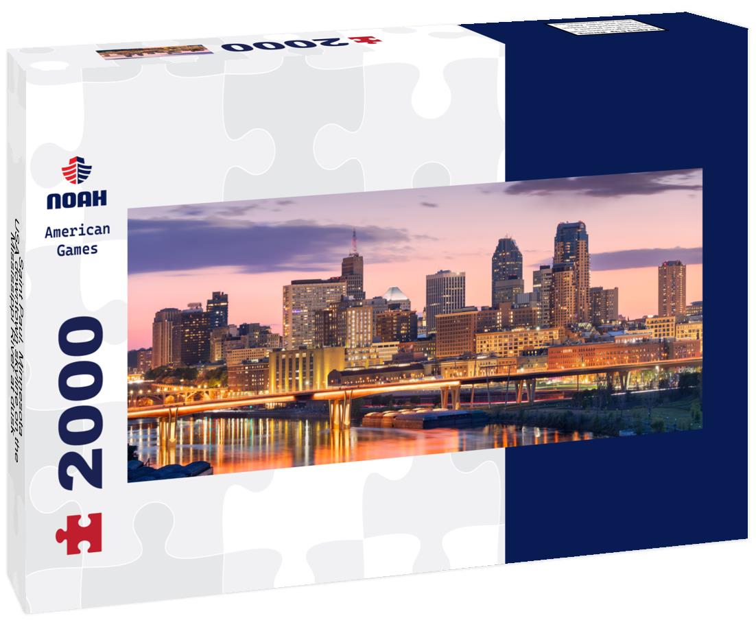 Saint Paul, Minnesota, USA downtown skyline on the Mississippi River at dusk 2000pc Panoramic Puzzle