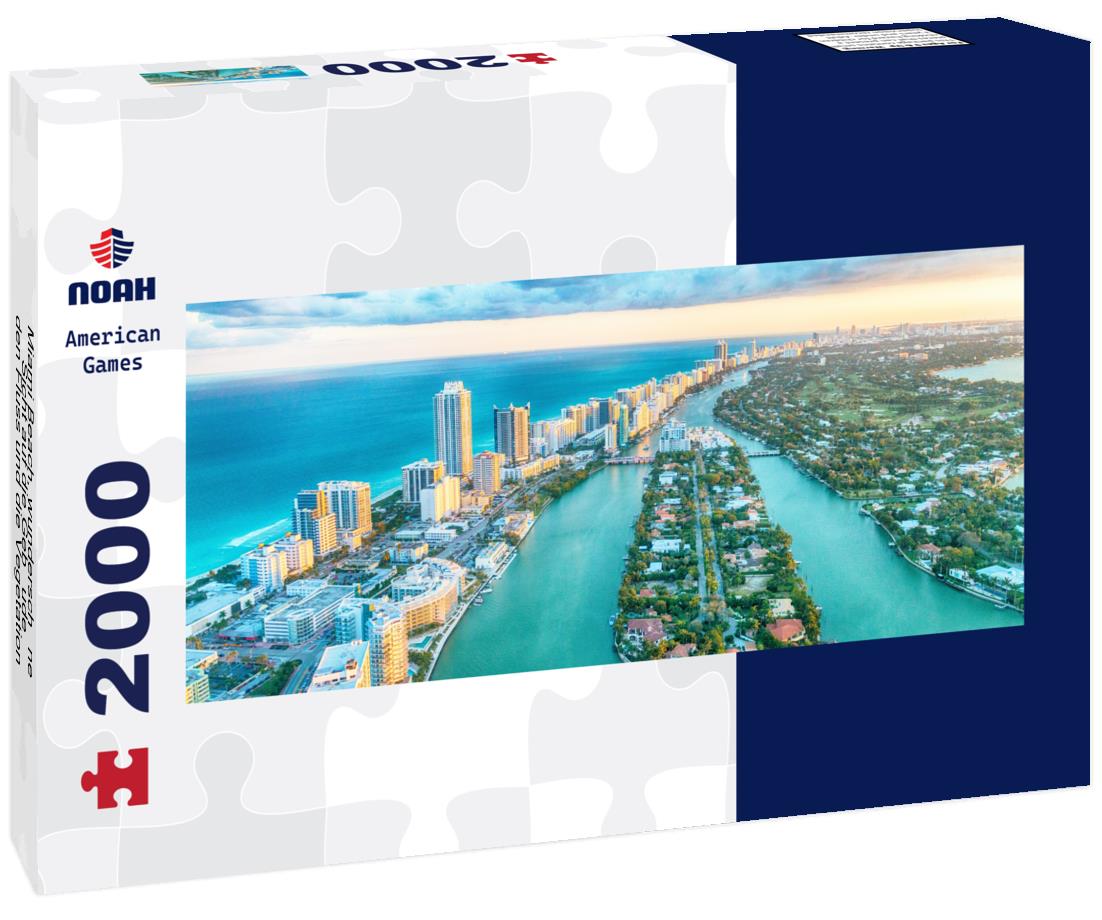 Miami Beach, wunderschöne Sicht auf die Gebäude, den Fluss und die Vegetation 2000pc Panoramic Puzzle