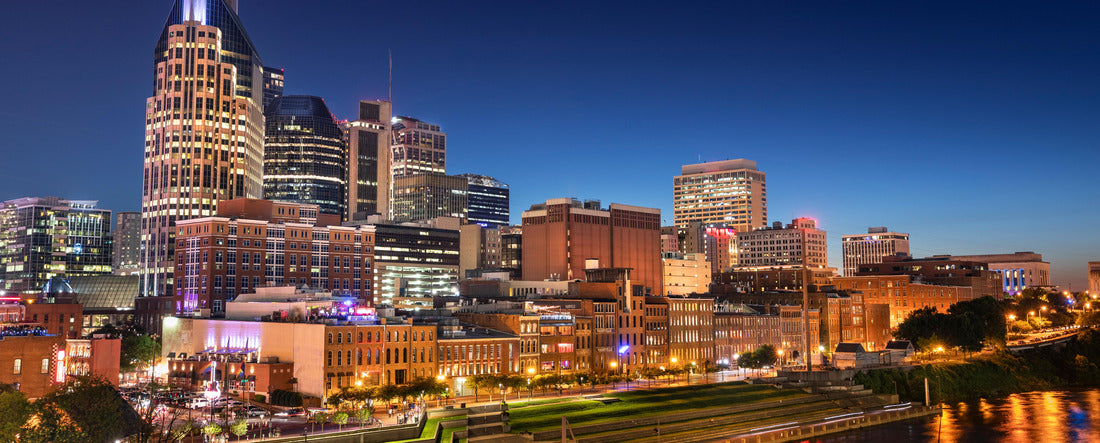 City of Nashville Tennessee at night on the Cumberland River in Tennessee USA 2000pc Panoramic Puzzle