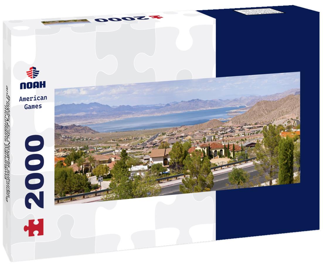 Boulder City Nevada suburbs and lake Meade with surrounding mountains 2000pc Panoramic Puzzle
