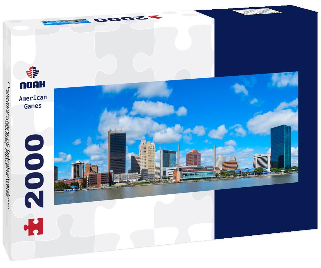 Toledo downtown skyline with blue sky and white clouds, Ohio 2000pc Panoramic Puzzle