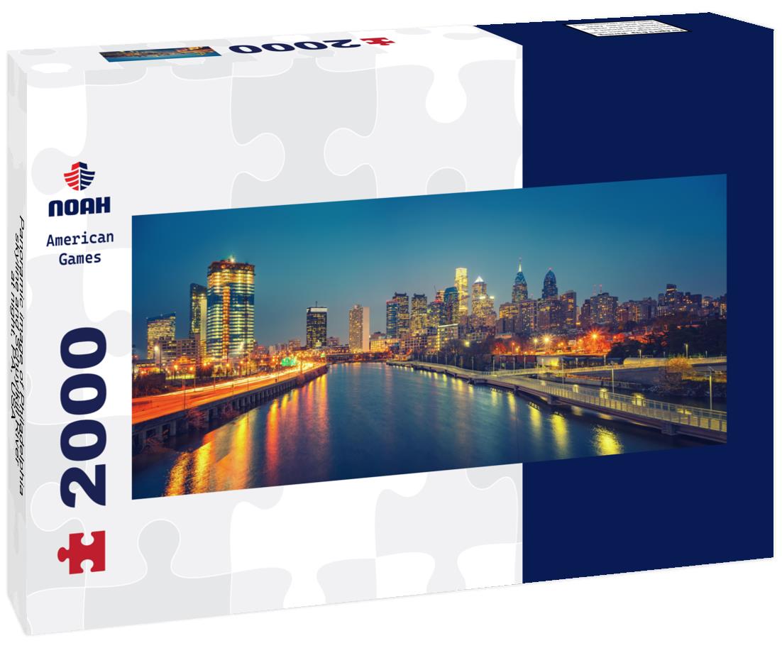 of Philadelphia skyline and Schuylkill River at night, PA, USA 2000pc Panoramic Puzzle